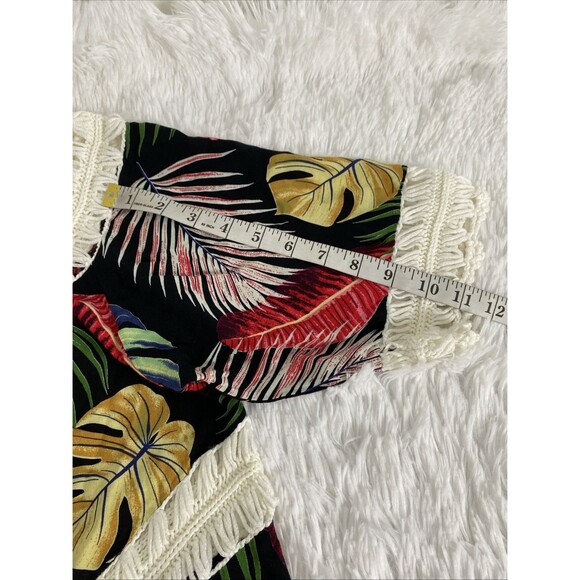 Boho Beach Hawaiia Blouse Crochet Size M/L Leaf Floral Print Multicolor Tropical - Picture 10 of 12